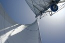 Looking up at the sails while lying on the trampoline - a favorite pastime