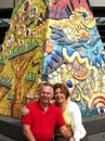 Cousin John and his wife Kate in Melbourne - I just loved the artwork on the statue behind them