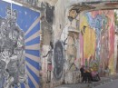 Street art with sleeping guys in Getsemani