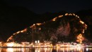 Montenegro old wall going up the mountain at night