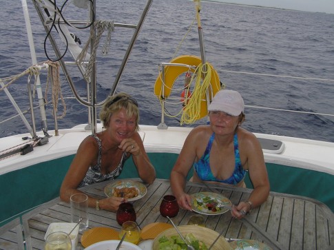 Lunch on board while we were sailing.  The boys were busy trying to get Ta-b to go just that little bit faster!!!