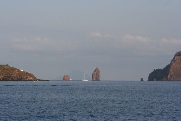 Leaving Vulcano with its dramatic rocks off the island