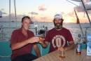 Russell and Andrew sharing some Talisker scotch (the sponsor of the Atlantic Rowing Challenge)