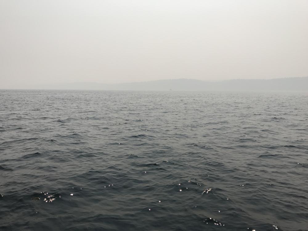 Fire Smog: View of Salt Spring from Madrona when we were out cruising