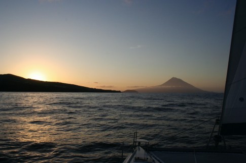 Arriving at Sunrise with Pico Island in the background