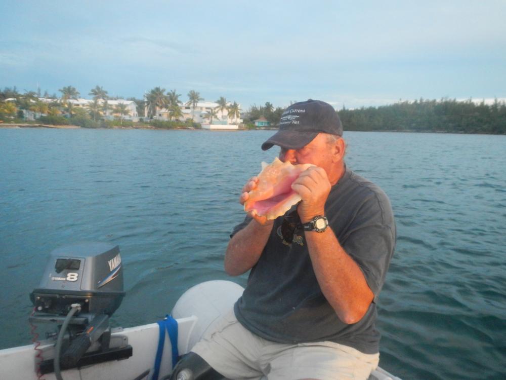 Sundet tradition: Conch horns are played at sunset from all over the harbor.  Bill went to conch class to learn how to make his horn.  There is a class in something nearly every day, usually taught by a cruiser or two..  Evenings also bring activities,  a potluck, Pizza night, BBQ night or a party.  