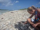 Zoe looking through coral on the beach.