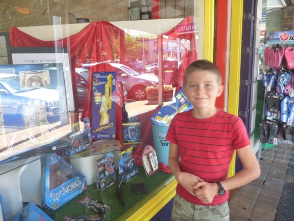 In front of a toy shop!