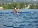 A Polynesian man in his outrigger canoe. He was keeping pace with us in our fully loaded - food and kids - dingy with our 6 hp engine!