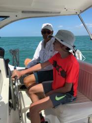 Owen at the helm duing a day sail in the Gulf of Mexico off North Captiva