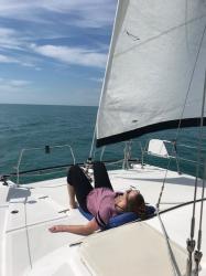 Deanna relaxing on the bow