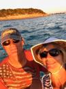 Dinghy ride selfie in the setting sun returning to Delilah 