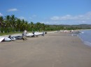 Dinghies of anchored boaters on beach at Bahia Tenacatita