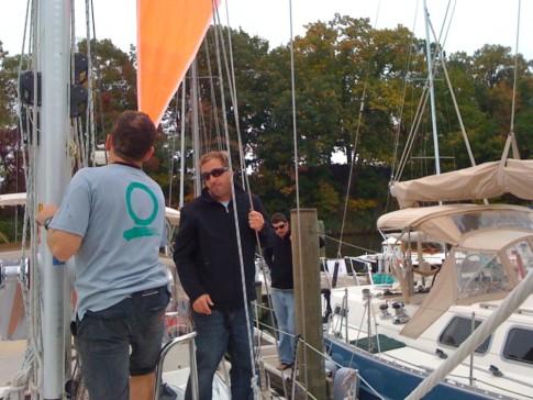 Collin with Chesapeake Rigging lends an eye and some advise on how the trysail was rigged. The installation required welding an "O" atop the gooseneck pin to provide a clever attachment point for the trysail