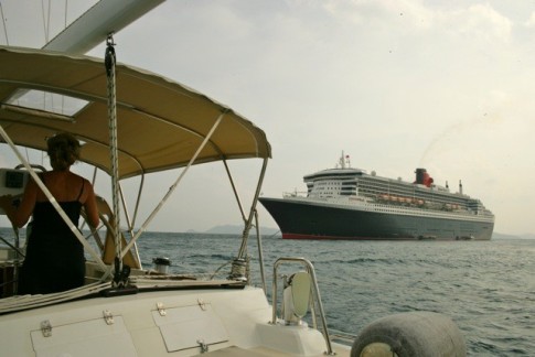Another view of the Queen Mary 2 as we prepare to pass here bow.