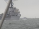 A closer but blurry shot of one of the Navy ships. It