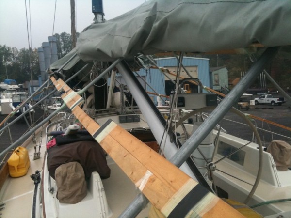 We rolled back the winter canvas so we could get around as we labored for days cleaning the topsides.
