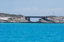Glass Window Bridge: ...as seen approaching land from the Exuma Sound side, where we anchored.