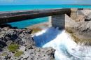 The Atlantic side: Here you can see the Atlantic surf washing up over into the Exuma Sound under the Glass Window Bridge.