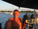 Skipper, Lindsay, enjoying a cold " Fiji Gold"  at the end of a day in paradise!