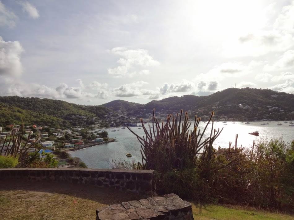 Bequia: View from Fort Hamilton of the Bequia harbor.  It was lovely, but we hiked before breakfast and were both starving and in need of coffee.  Luckily Bequia has no shortage of either.