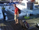 Jeff Wood, our excellent yacht delivery skipper, taking his leave of us on the pontoon at Lagos.