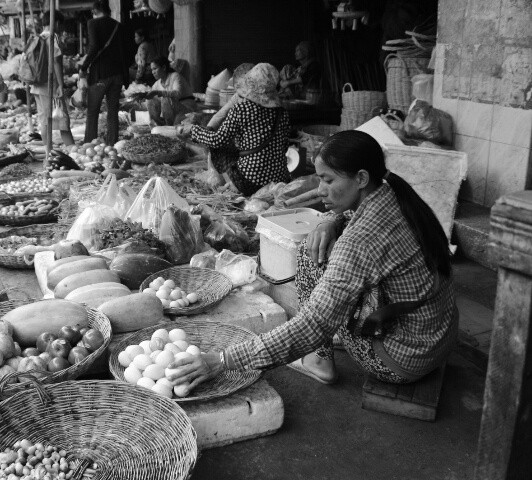 Markt in Siem Reap, Kambodscha, Juli 2014.