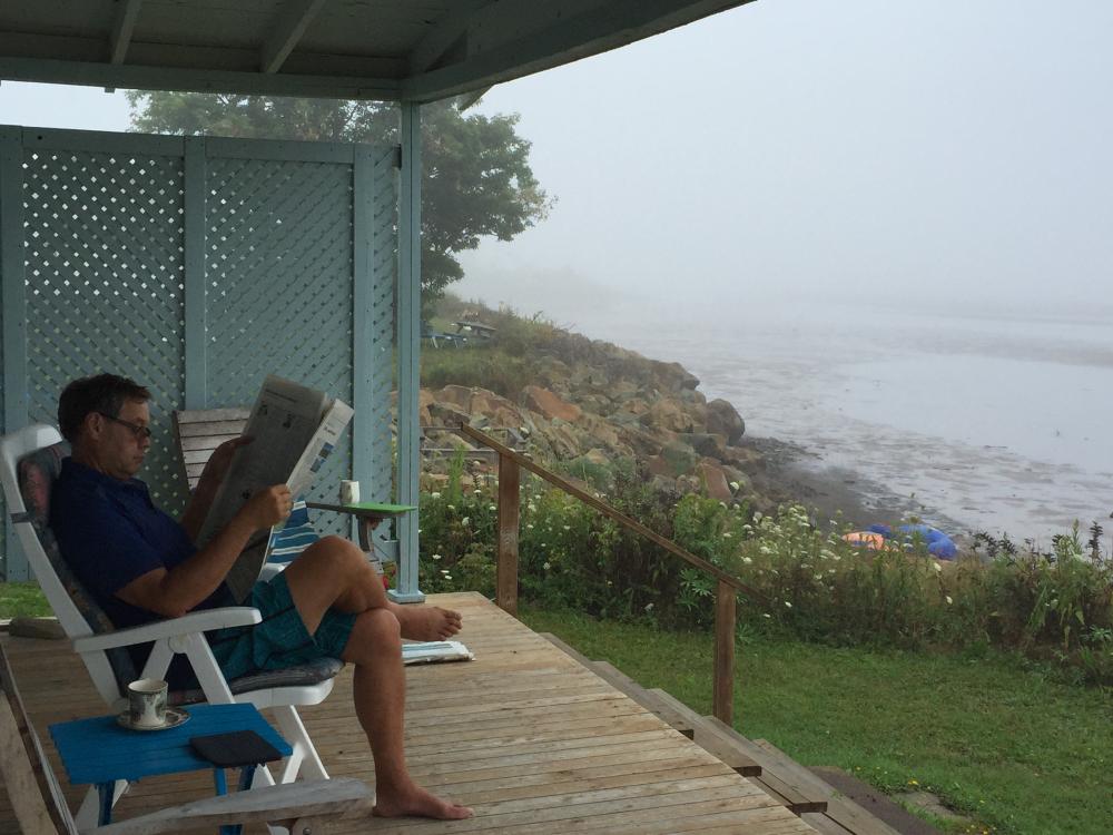 Jim on a foggy morning at the cottage