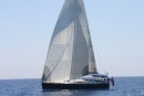 Sliding along in 7 knots wind at 7 knots boatspeed down the Turkish coast with bimini up - using our Code 0 Mylar headsail