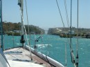 Approaching the Corinth Canal east entry - blown along by a F8 gale.