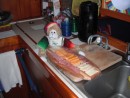 C-monkey helped prepare some cheese slices for our guests.