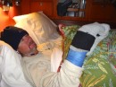 Mark was cold one night and had me put a sock on his hand to stay warm :)