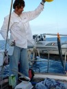 Mark and his barracuda.  We were trolling a line off our stern