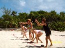 Coconut toss on Volleyball beach.  We were actually pretty good at this event!