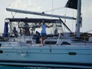 Anita on S/V Discovery getting underway to Water Cay
