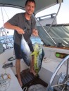 Matthew with a skipjack tuna and a mahi mahi we shared with friends on Isla Espiritu Santo