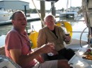 Stan and Marty - enjoying a Saturday afternoon glass of Bordeaux aboard Les Miserables.  Stan owns a Cal 31 and Marty owns a Multi-hull boat that is up for sale.  