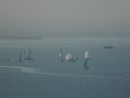 Sailing on the Bay through sun and fog