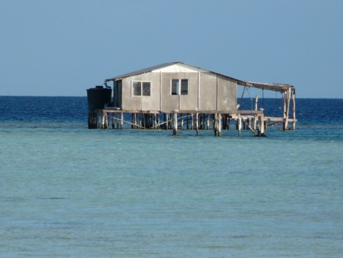 abandoned pearl farm building on the coral reef
