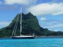 anchored by the itty bitty motu, across from the island of Bora Bora, which is in the background!  Paradise found!