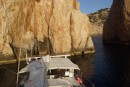 Stern tied in a spectacular rocky islet off the Olympos Peninsula- anchor got stuck here though and we had to dive (or at least Kolby got to dive for the anchor!)