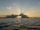 Now that is a sunset!  Clouds obscure the island of Moorea to provide this unusual sunset