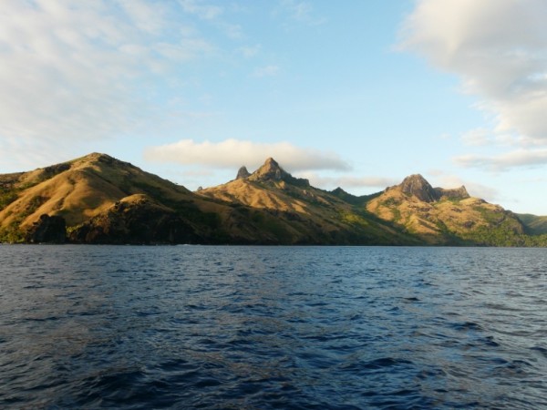 Early morning light captures the hills of Waya Island