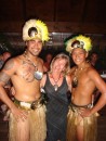 Barbara with sweaty polynesian dancers