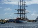An imposing sight wherever she goes... Sea Cloud is shown here in Bonaire.