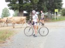 Deb pauses to let the farmer in "stubbies and boots" go by with his cows