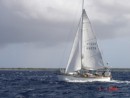 As we sailed in the Bahamas in 2007, with double reefed mainsail and staysail in high winds