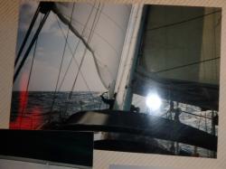 On her first Pacific crossing she had hanked on sails and a reefing genoa