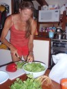 Debby prepares one of her fabulous meals on board