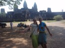 Sandra and Debby by the front approach to Angor Wat